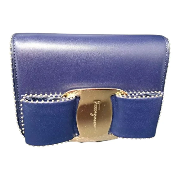Salvatore Ferragamo Mini Vara Bow Crossbody Bag - Navy Blue - NWT - Picture 2 of 12